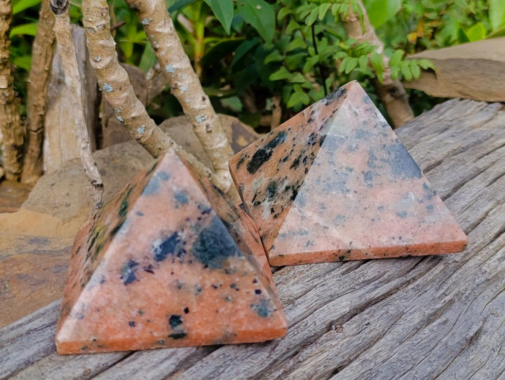Polished Orange Calcite with Biotite Mica Pyramids x 2 From Madagascar - Toprock Gemstones and Minerals 