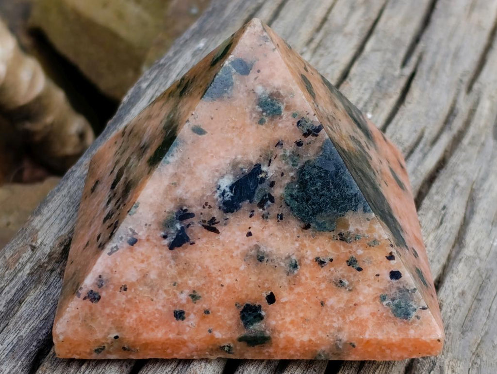 Polished Orange Calcite with Biotite Mica Pyramids x 2 From Madagascar - Toprock Gemstones and Minerals 