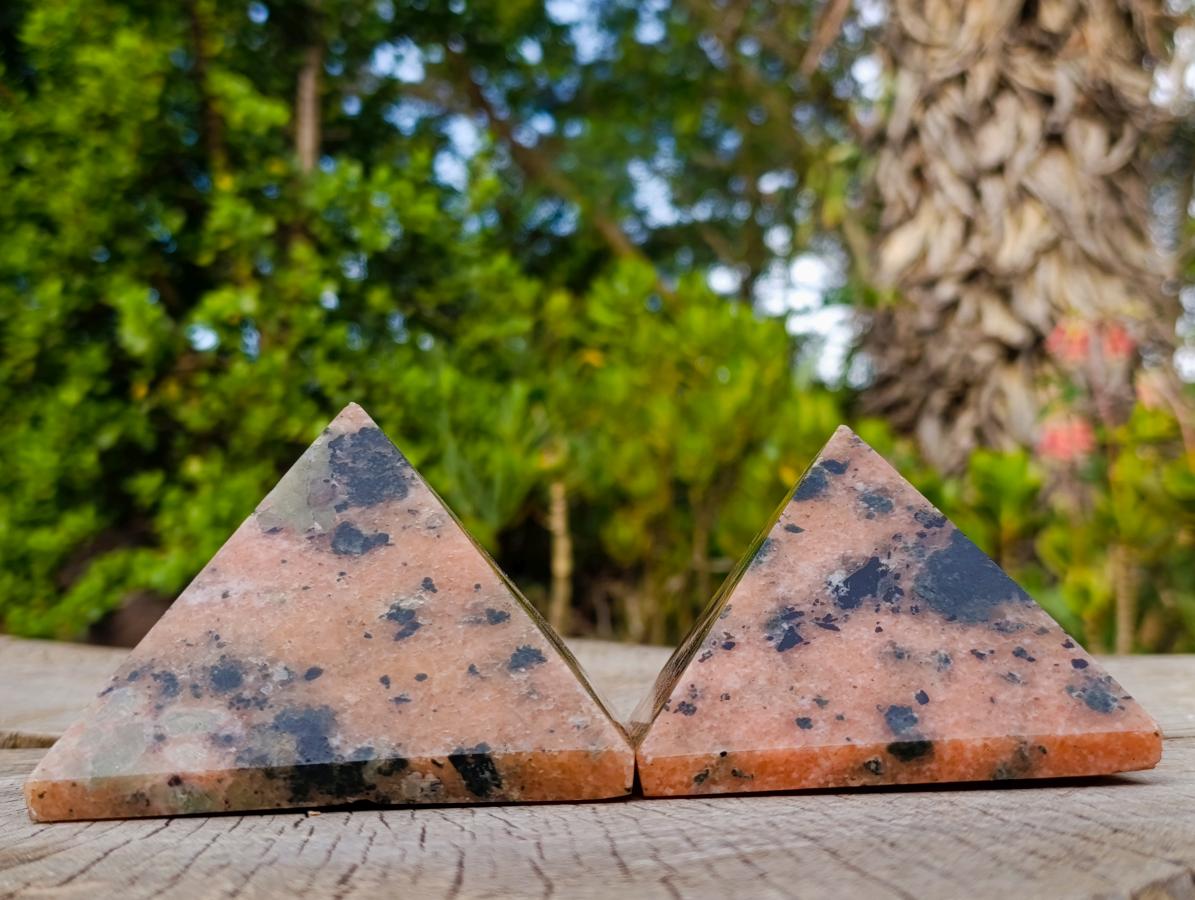 Polished Orange Calcite with Biotite Mica Pyramids x 2 From Madagascar - Toprock Gemstones and Minerals 