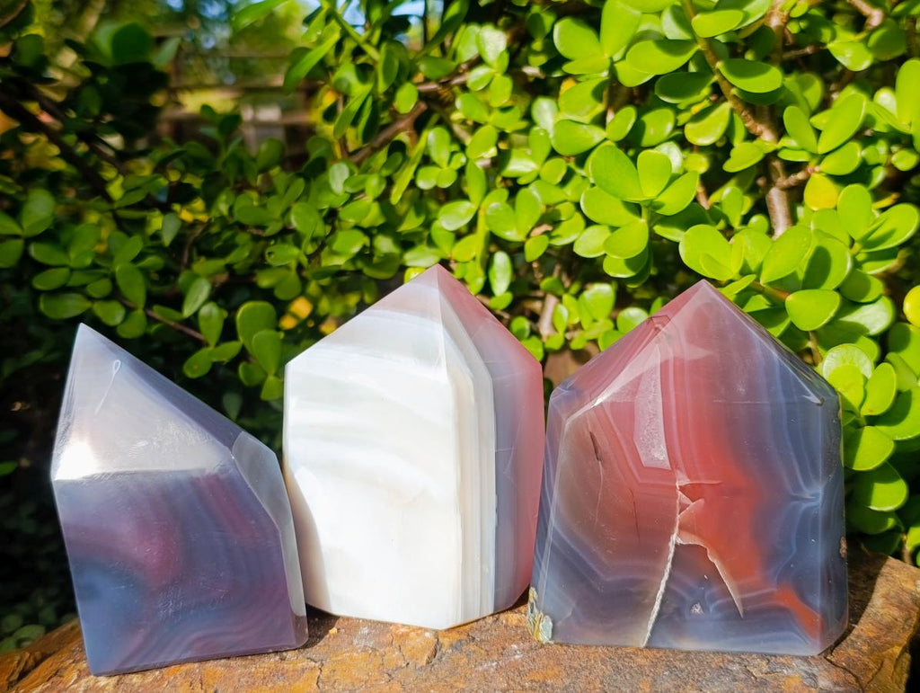 Polished Strawberry Agate Display Crystal Points x 3 From Mozambique - Toprock Gemstones and Minerals 