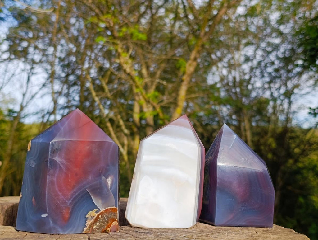 Polished Strawberry Agate Display Crystal Points x 3 From Mozambique - Toprock Gemstones and Minerals 