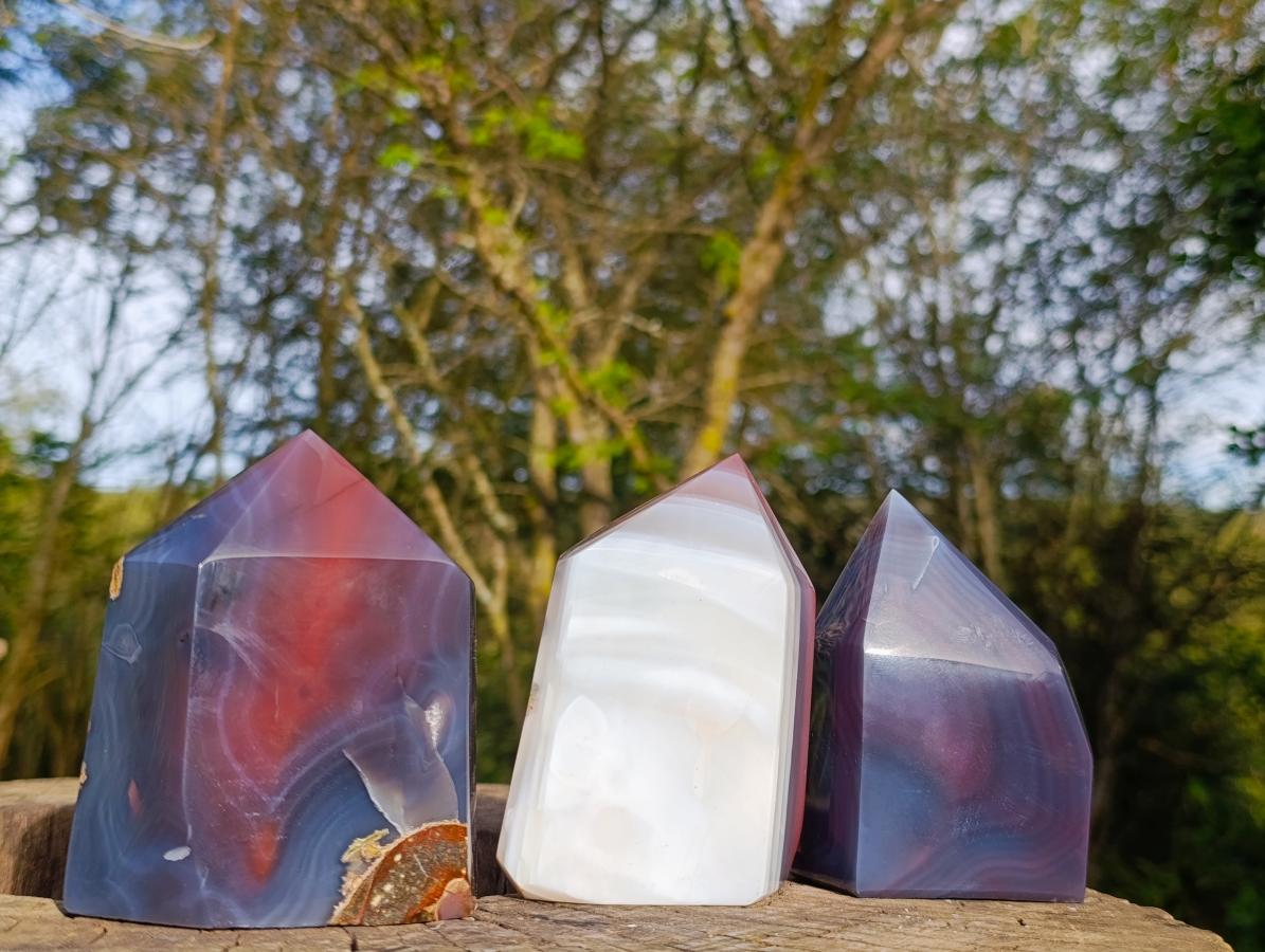 Polished Strawberry Agate Display Crystal Points x 3 From Mozambique - Toprock Gemstones and Minerals 