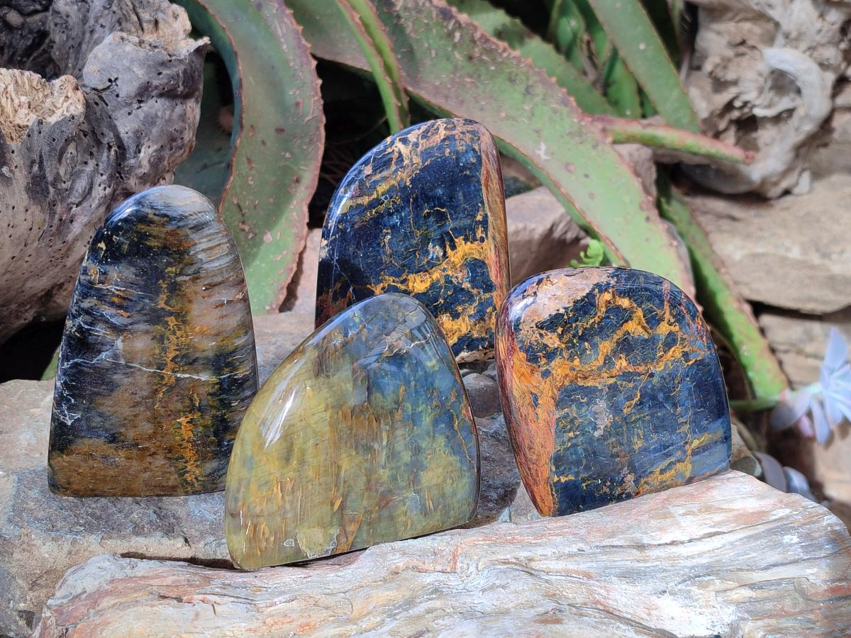 Polished Nellite Tigers Eye Standing Display Pieces x 4 From Prieska, South Africa - Toprock Gemstones and Minerals 