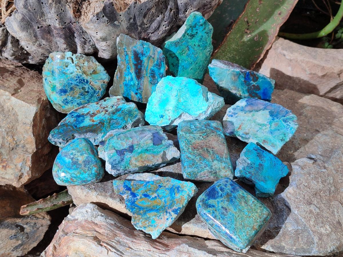 Polished One Side Shattuckite Slices x 24 From Kaokoveld, Namibia - Toprock Gemstones and Minerals 