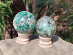 Polished Emerald Mica 'Mutokolite' Spheres x 2 From Mutoko, Zimbabwe - Toprock Gemstones and Minerals 