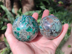 Polished Emerald Mica 'Mutokolite' Spheres x 2 From Mutoko, Zimbabwe - Toprock Gemstones and Minerals 