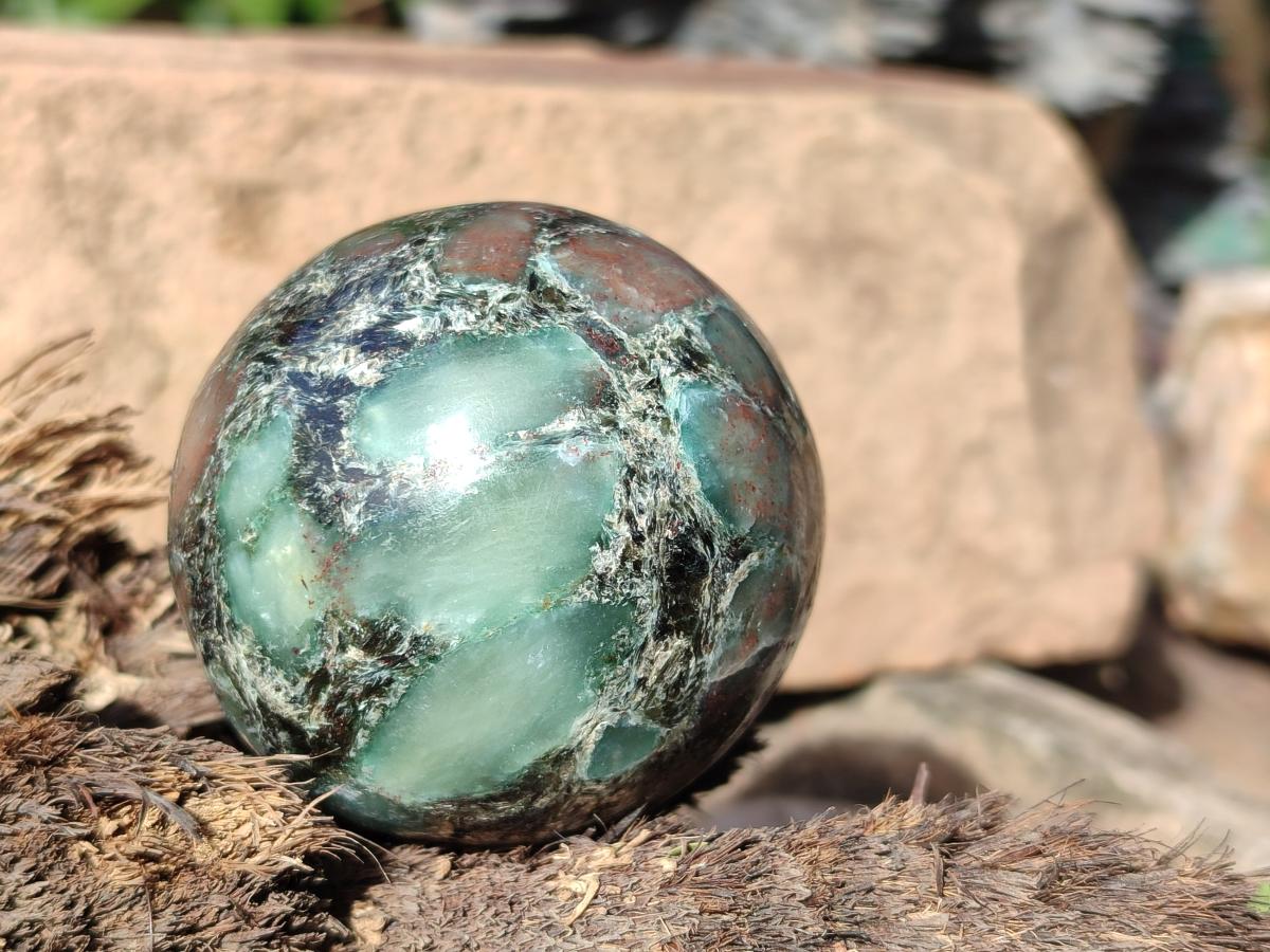 Polished Emerald Mica 'Mutokolite' Spheres x 2 From Mutoko, Zimbabwe - Toprock Gemstones and Minerals 