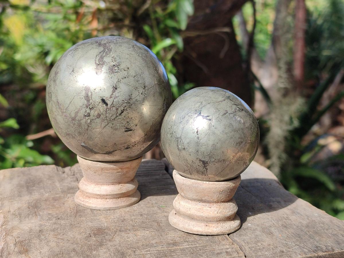 Polished Basalt Pharaoh Stone Spheres x 2 From Iron Duke Mine, Zimbabwe - Toprock Gemstones and Minerals 