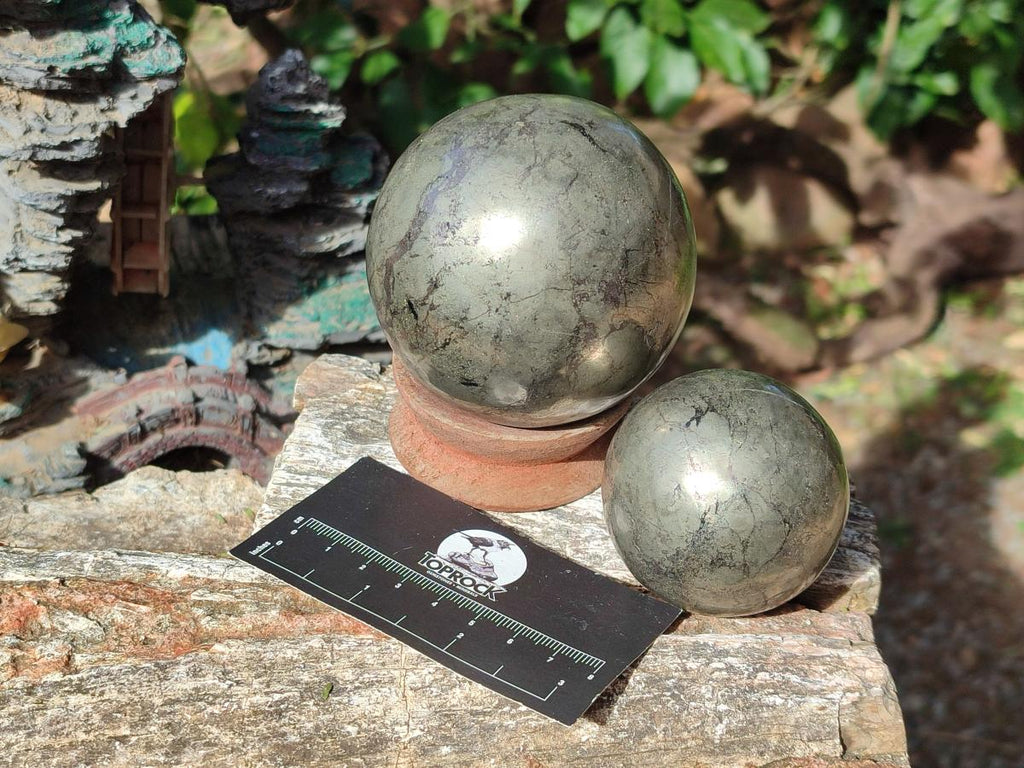 Polished Basalt Pharaoh Stone Spheres x 2 From Iron Duke Mine, Zimbabwe - Toprock Gemstones and Minerals 