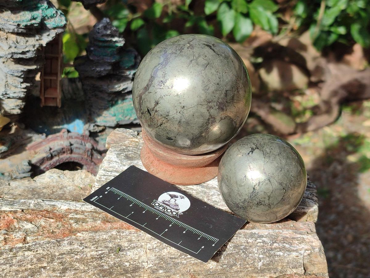 Polished Basalt Pharaoh Stone Spheres x 2 From Iron Duke Mine, Zimbabwe - Toprock Gemstones and Minerals 