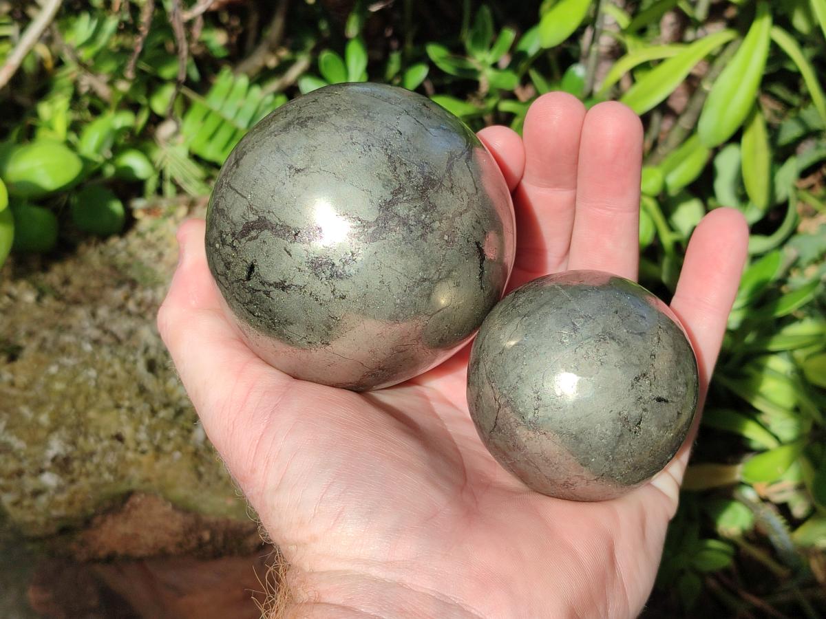 Polished Basalt Pharaoh Stone Spheres x 2 From Iron Duke Mine, Zimbabwe - Toprock Gemstones and Minerals 