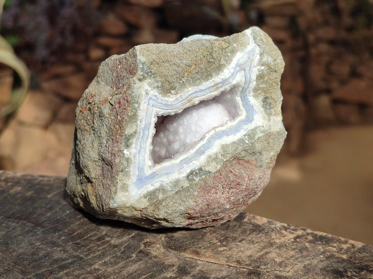 Natural Blue Lace Agate Geode Specimens with Dogtooth Calcite x 4 From Nsanje, Malawi - Toprock Gemstones and Minerals 