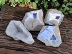 Natural Blue Lace Agate Geode Specimens with Dogtooth Calcite x 4 From Nsanje, Malawi - Toprock Gemstones and Minerals 