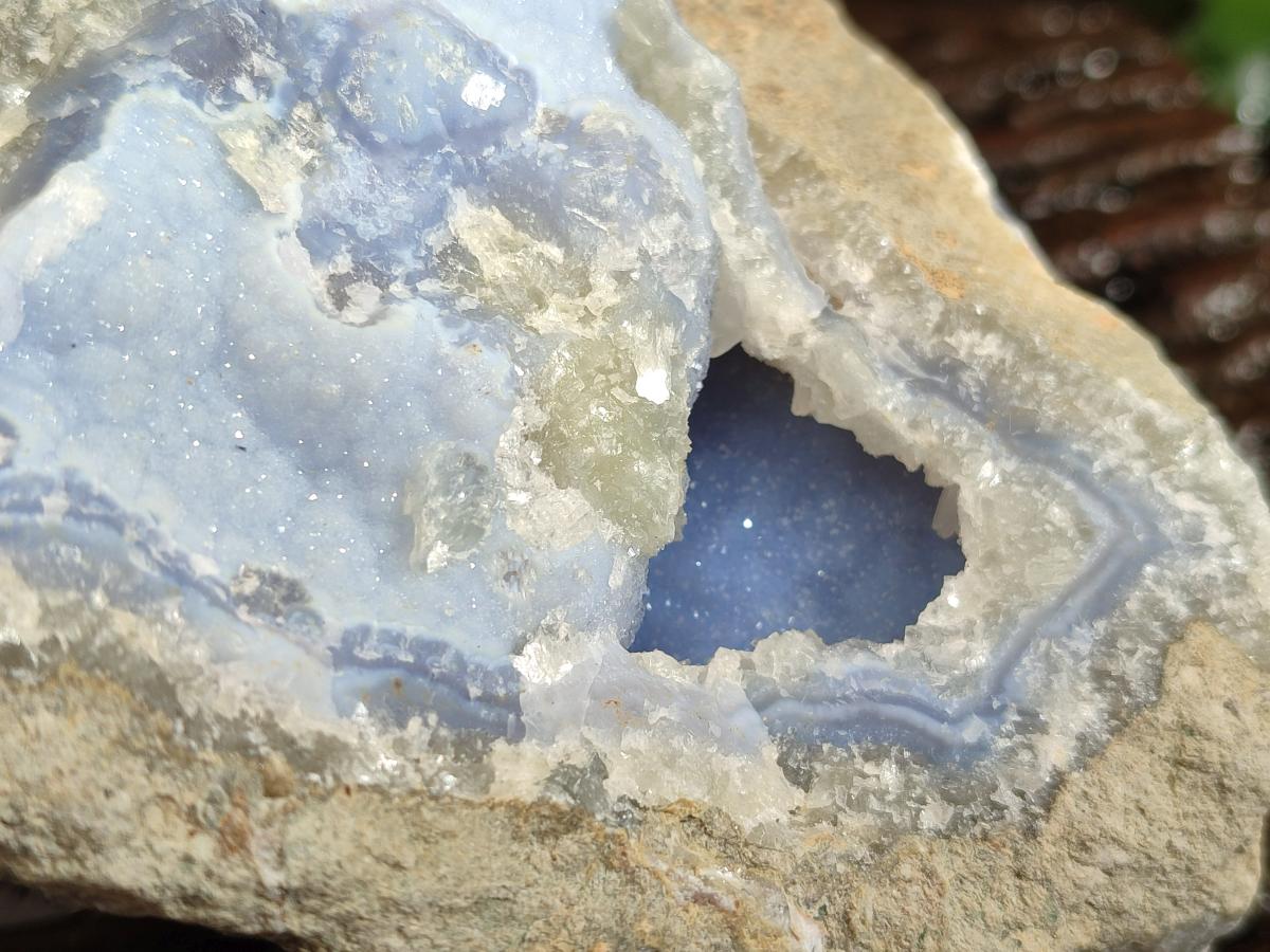 Natural Blue Lace Agate Geode Specimens with Dogtooth Calcite x 4 From Nsanje, Malawi - Toprock Gemstones and Minerals 