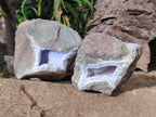 Natural Blue Lace Agate Geode Specimens with Dogtooth Calcite x 4 From Nsanje, Malawi - Toprock Gemstones and Minerals 