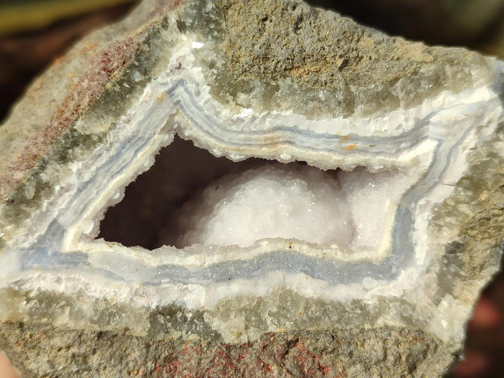 Natural Blue Lace Agate Geode Specimens with Dogtooth Calcite x 4 From Nsanje, Malawi - Toprock Gemstones and Minerals 