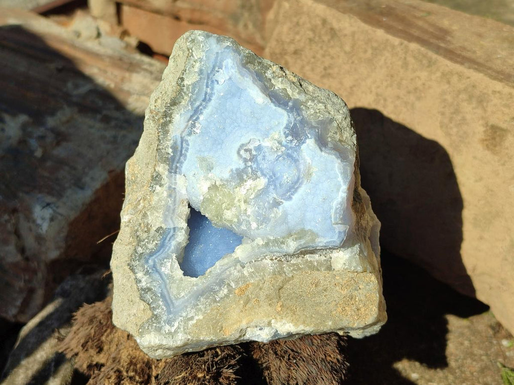 Natural Blue Lace Agate Geode Specimens with Dogtooth Calcite x 4 From Nsanje, Malawi - Toprock Gemstones and Minerals 