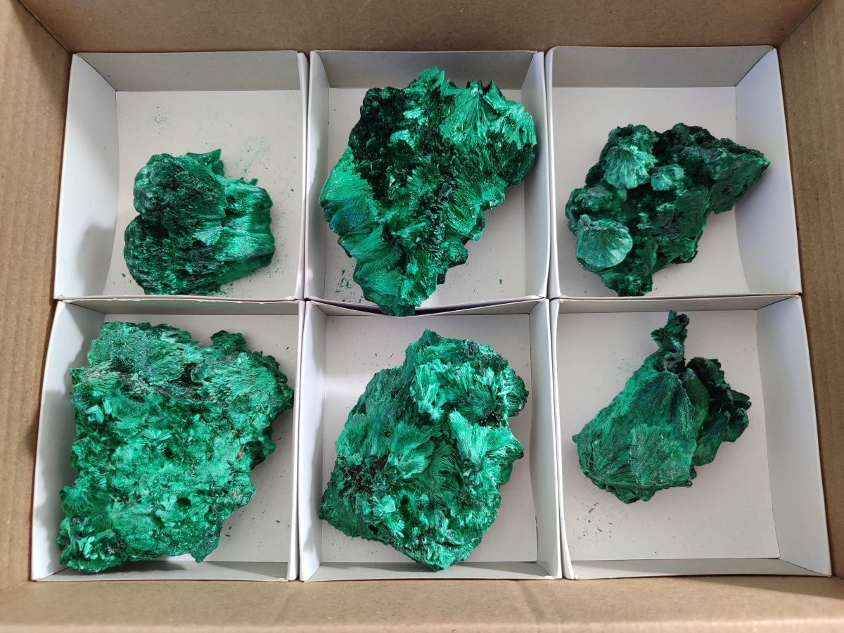 Natural Silky Malachite Specimens x 6 From Kasompe, Congo - Toprock Gemstones and Minerals 