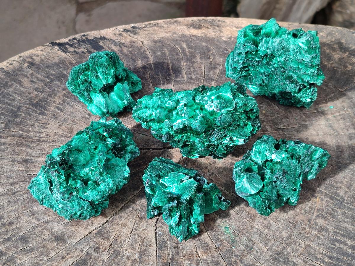 Natural Silky Malachite Specimens x 6 From Kasompe, Congo - Toprock Gemstones and Minerals 