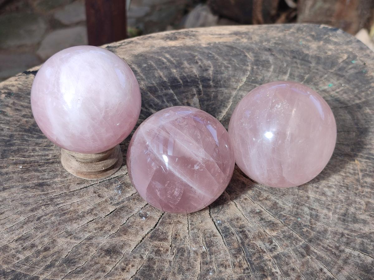 Polished Gemmy Star Rose Quartz Spheres x 3 From Madagascar - Toprock Gemstones and Minerals 