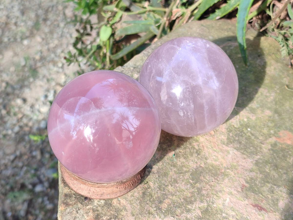 Polished Gemmy Star Rose Quartz Spheres x 3 From Madagascar - Toprock Gemstones and Minerals 