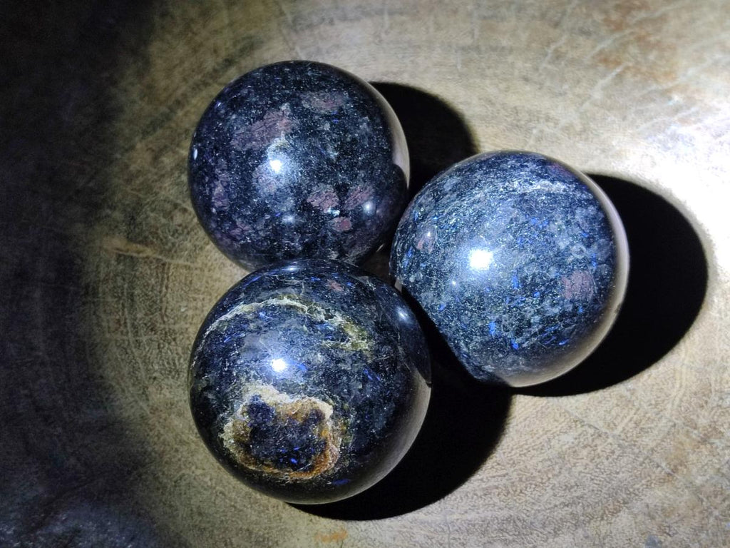 Polished "Water Sapphire" Spheres with Sillimanite x 6 From Ambatofinandrahana, Madagascar - Toprock Gemstones and Minerals 