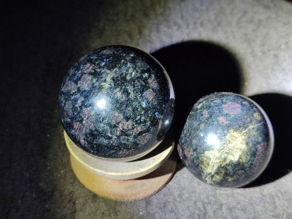 Polished "Water Sapphire" Spheres with Sillimanite x 6 From Ambatofinandrahana, Madagascar - Toprock Gemstones and Minerals 