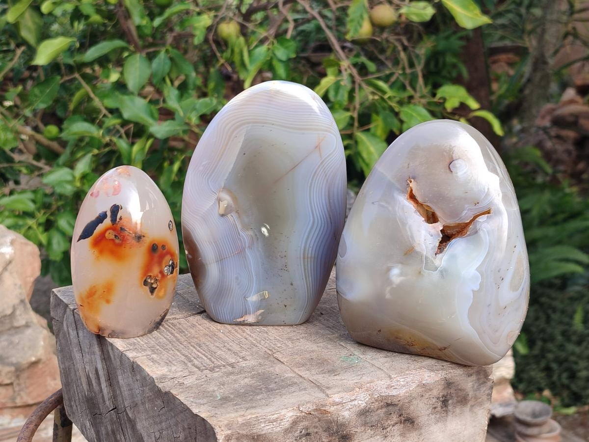Polished Banded Agate Standing Display Pieces x 3 From Madagascar - Toprock Gemstones and Minerals 