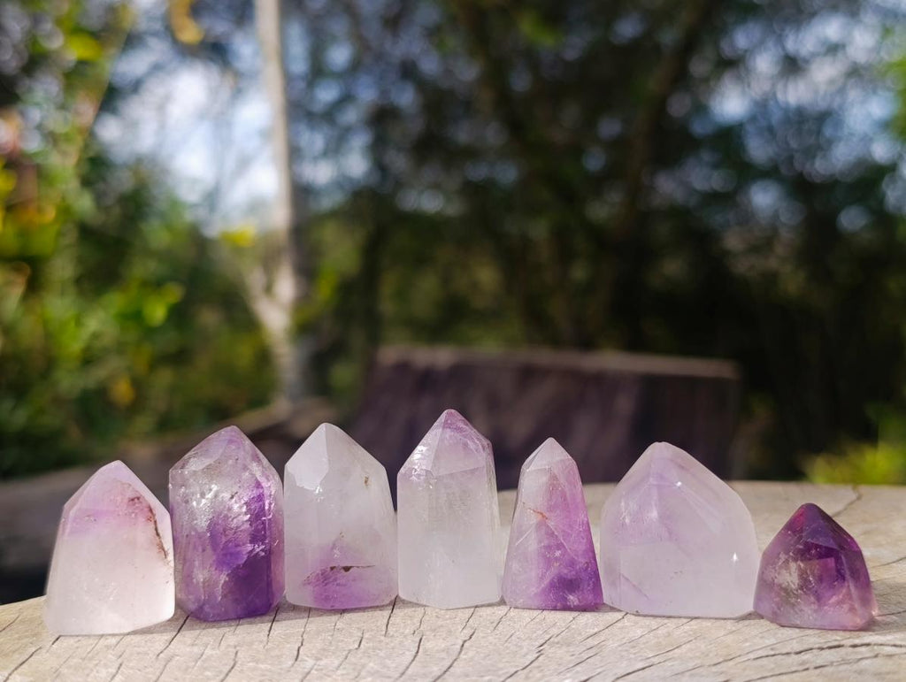 Polished Smokey Window Amethyst Crystals x 24 From Akansobe, Madagascar - Toprock Gemstones and Minerals 