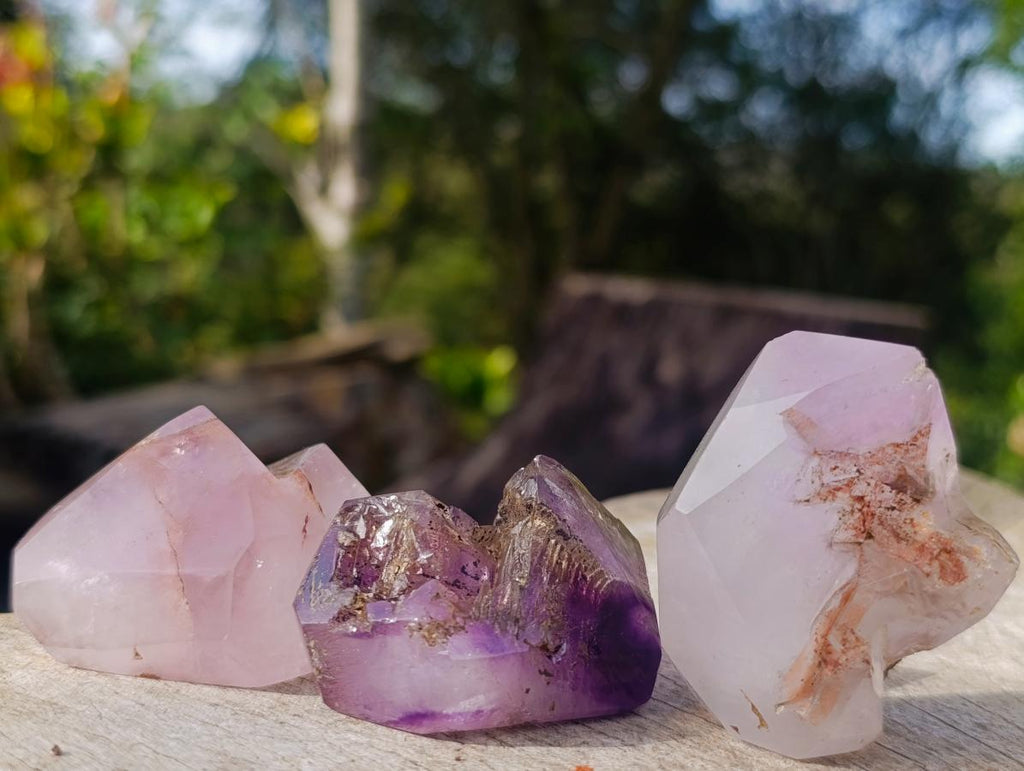 Polished Smokey Window Amethyst Crystals x 24 From Akansobe, Madagascar - Toprock Gemstones and Minerals 