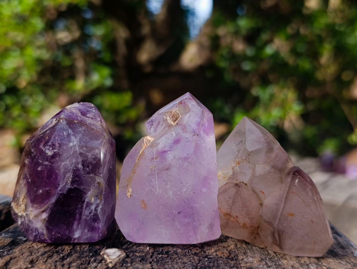 Polished Smokey Window Amethyst Crystals x 24 From Akansobe, Madagascar - Toprock Gemstones and Minerals 