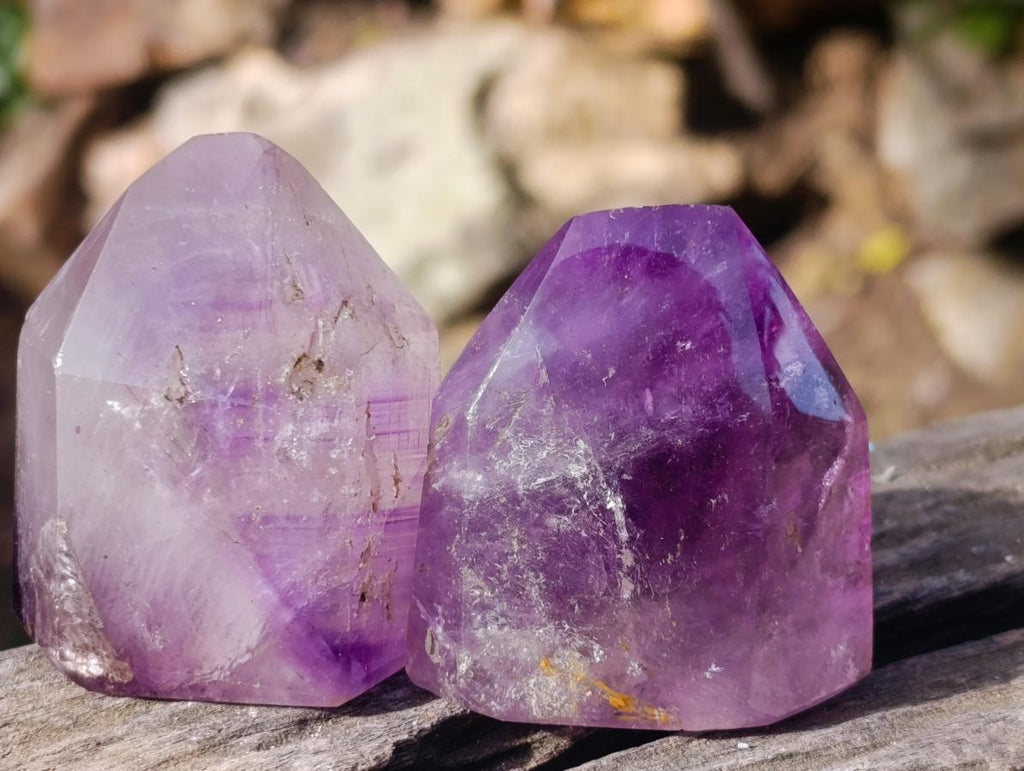 Polished Smokey Window Amethyst Crystals x 24 From Akansobe, Madagascar - Toprock Gemstones and Minerals 