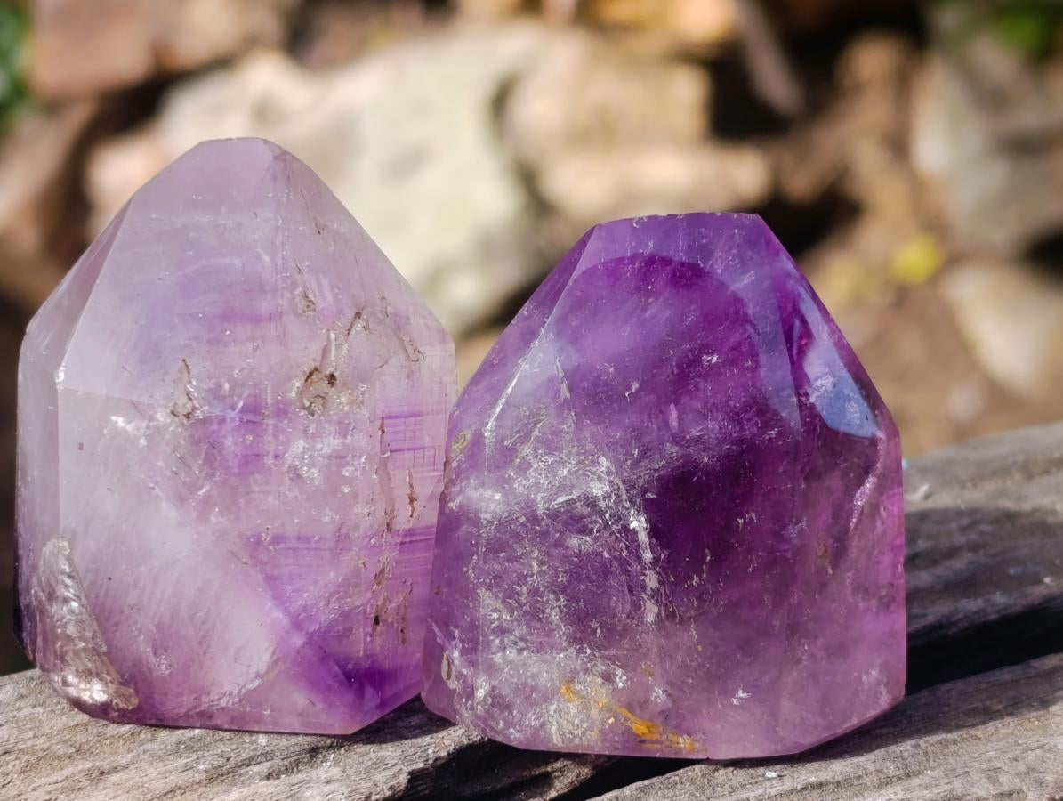 Polished Smokey Window Amethyst Crystals x 24 From Akansobe, Madagascar - Toprock Gemstones and Minerals 