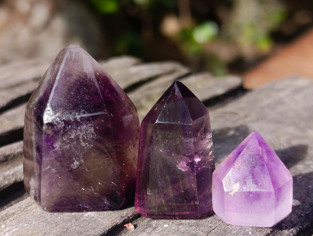 Polished Smokey Window Amethyst Crystals x 24 From Akansobe, Madagascar - Toprock Gemstones and Minerals 