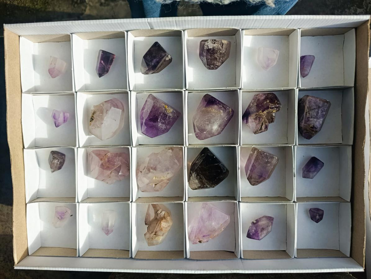 Polished Smokey Window Amethyst Crystals x 24 From Akansobe, Madagascar - Toprock Gemstones and Minerals 