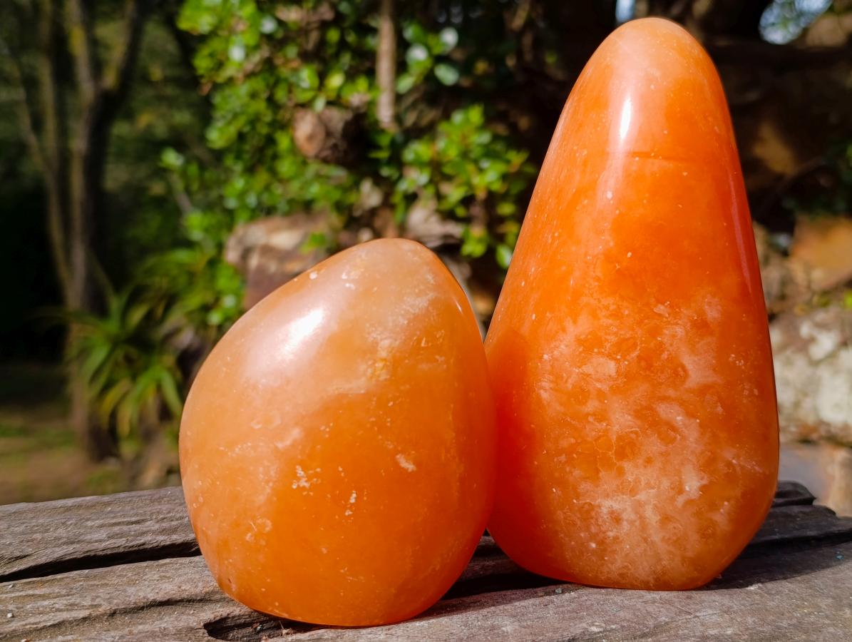 Polished Orange Twist Calcite Standing Display Pieces x 2 From Maevantanana, Madagascar - Toprock Gemstones and Minerals 