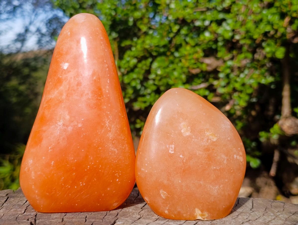 Polished Orange Twist Calcite Standing Display Pieces x 2 From Maevantanana, Madagascar - Toprock Gemstones and Minerals 