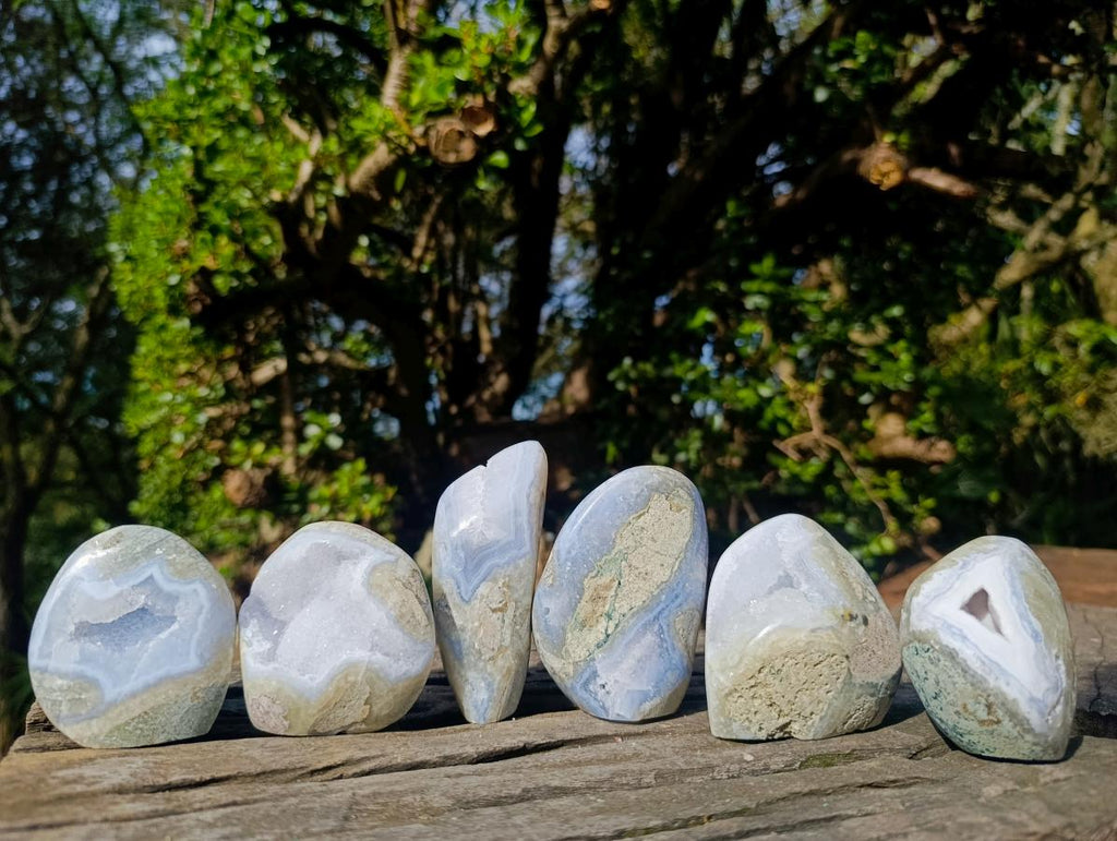 Polished Blue Lace Agate Standing Display Pieces x 6 From Nsanje, Malawi - Toprock Gemstones and Minerals 