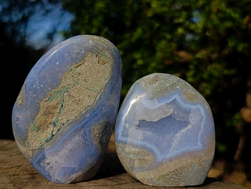 Polished Blue Lace Agate Standing Display Pieces x 6 From Nsanje, Malawi - Toprock Gemstones and Minerals 