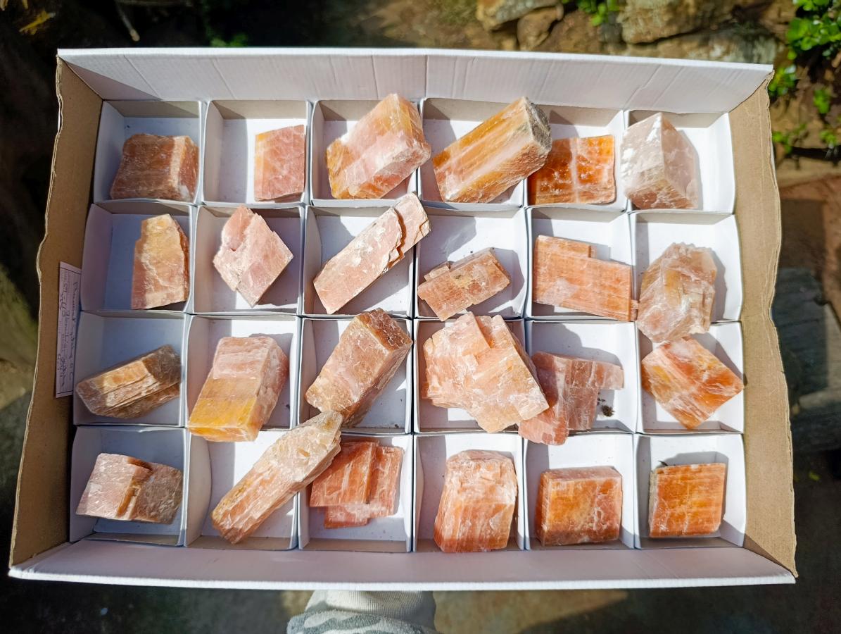 Natural Rhombohedral Sunset Orange Calcite Specimens x 24 From Spitzkop, Namibia