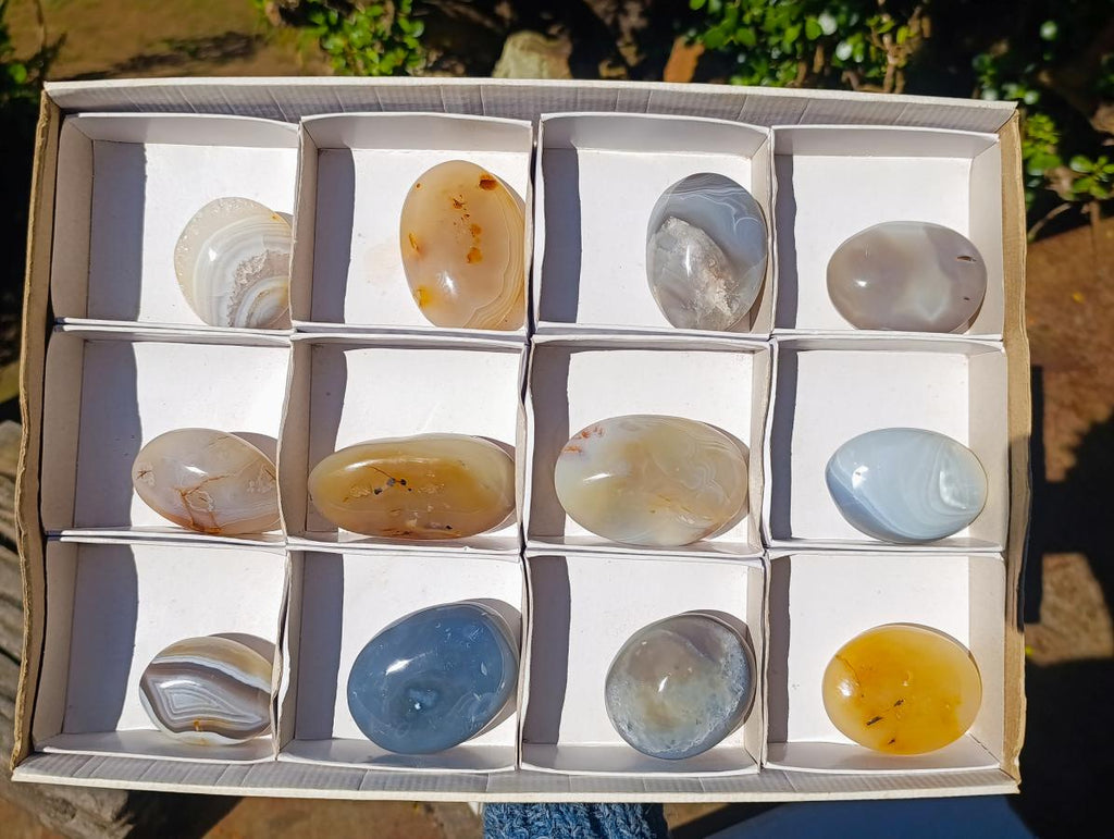 Polished Banded Agate Galets x 12 From Madagascar - Toprock Gemstones and Minerals 