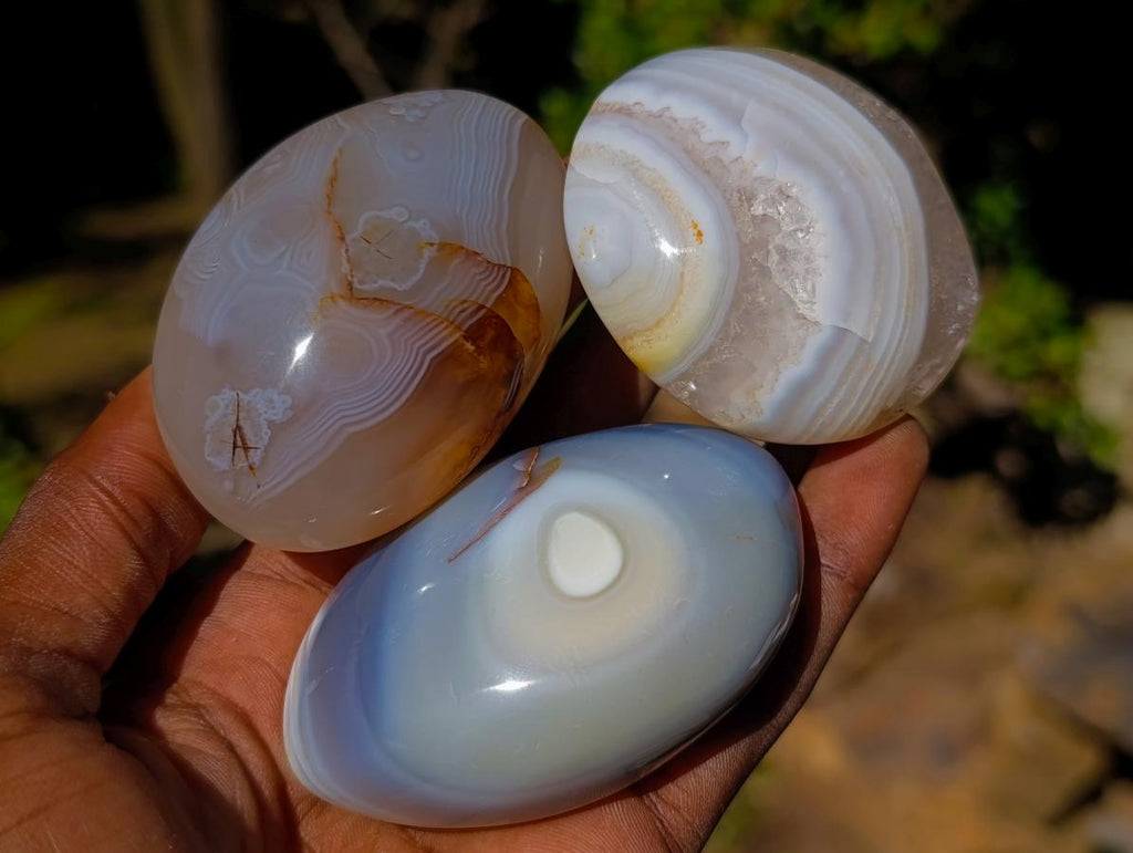 Polished Banded Agate Galets x 12 From Madagascar - Toprock Gemstones and Minerals 