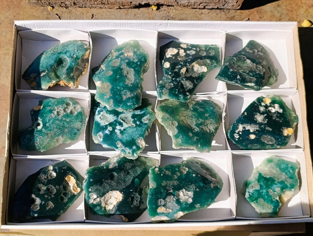 Polished On One Side Mtorolite Chrysoprase Slices x 12 From Mutorashanga, Zimbabwe - Toprock Gemstones and Minerals 