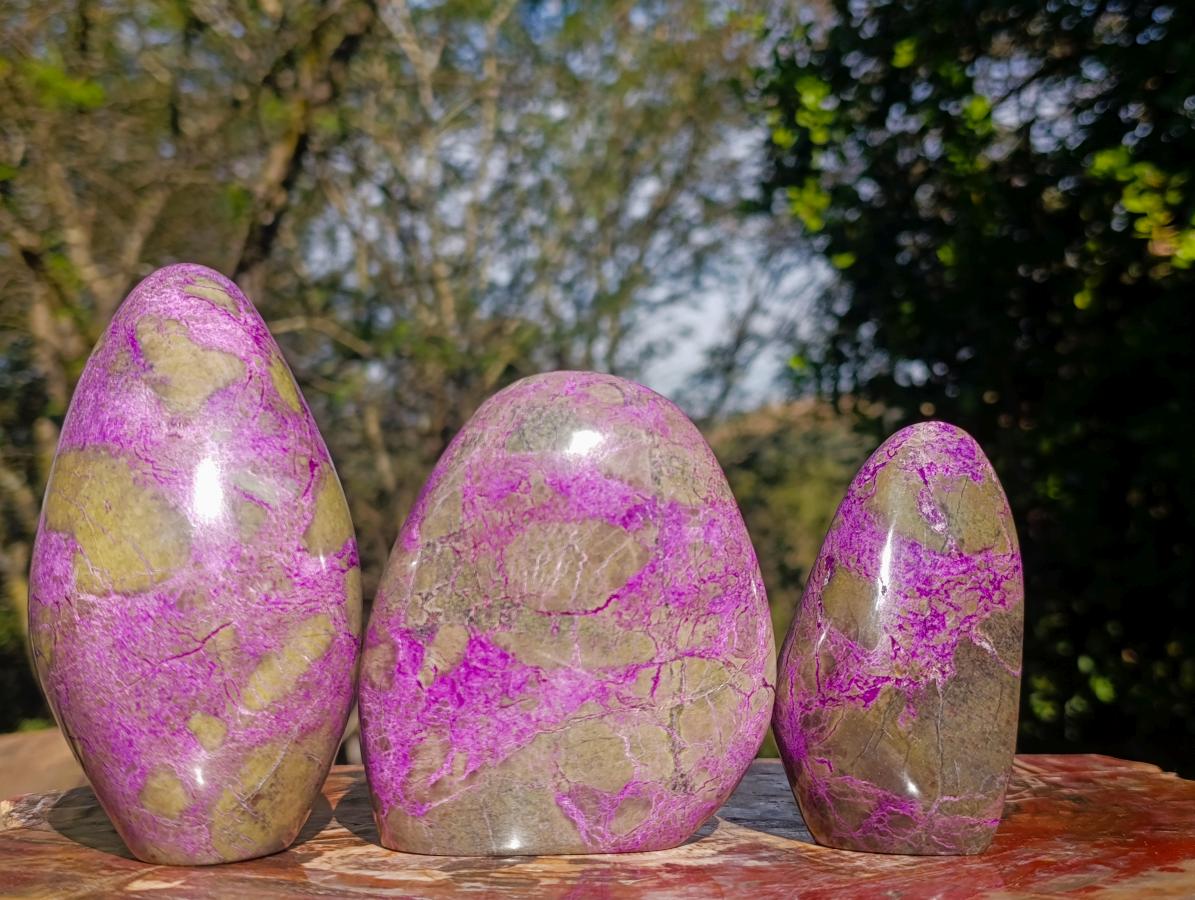 Polished Stichtite Standing Display Pieces x 3 From Barberton, South Africa - Toprock Gemstones and Minerals 