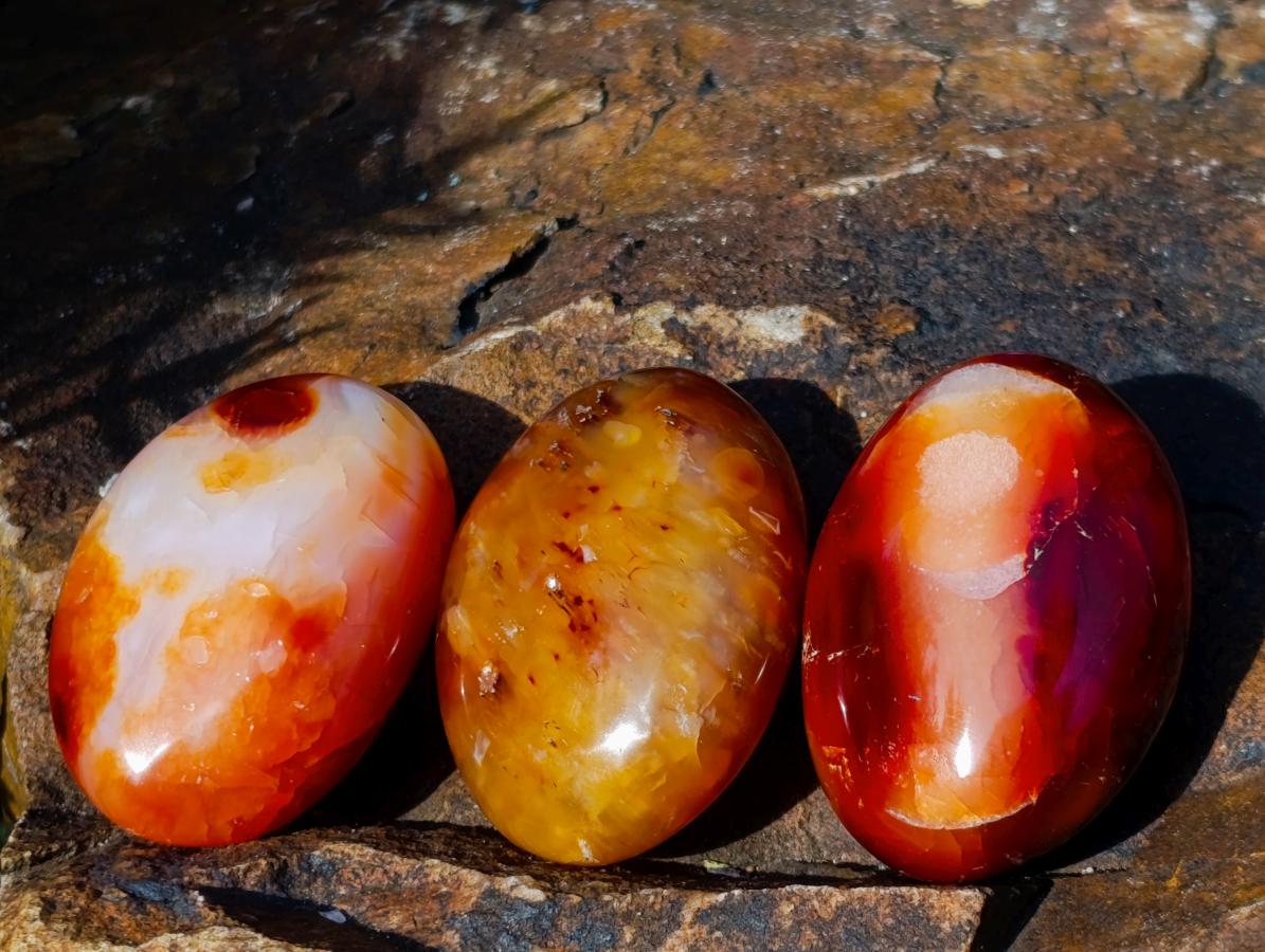 Polished Carnelian Agate Gemstone Galets x 24 From Madagascar - Toprock Gemstones and Minerals 