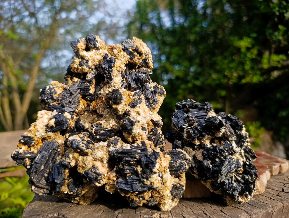 Natural Schorl Black Tourmaline with Muscovite Mica Specimens x 2 From Erongo, Namibia - Toprock Gemstones and Minerals 