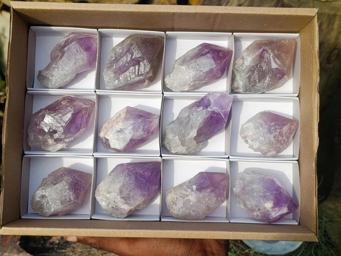 Natural Jacaranda Amethyst Single Crystals x 12 From Mumbwa, Zambia - Toprock Gemstones and Minerals 