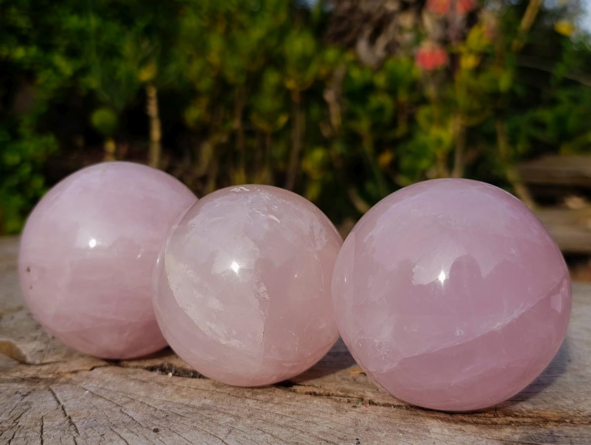 Polished Gemmy Star Rose Quartz Spheres x 3 From Madagascar - Toprock Gemstones and Minerals 