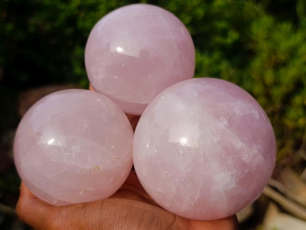 Polished Gemmy Star Rose Quartz Spheres x 3 From Madagascar - Toprock Gemstones and Minerals 