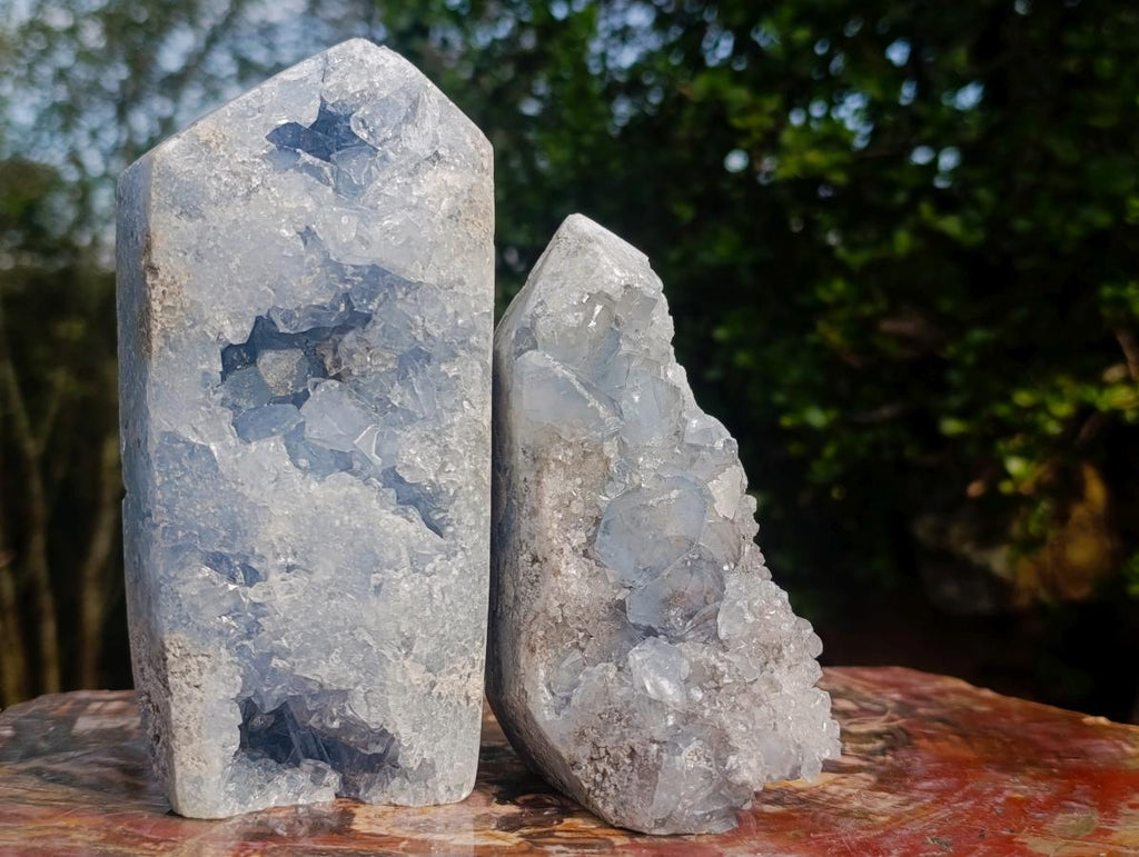 Polished Blue Celestite Display Crystals x 2 From Sakoany, Madagascar - Toprock Gemstones and Minerals 
